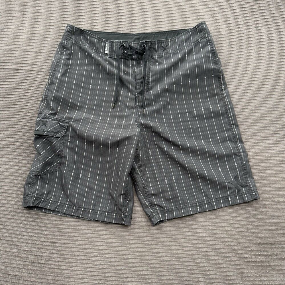 Hurley Board Shorts Men 33 Black Geometric Print Polyester Outdoors Swimming.